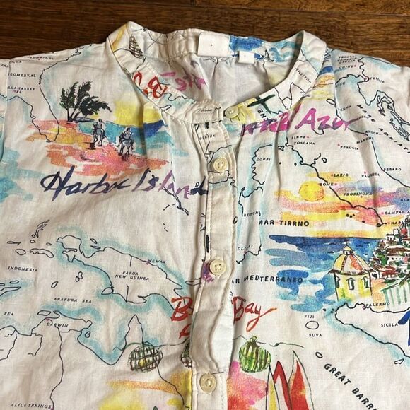 GAP KIDS Linen Blend Colorful Map Print Sleeveless Shirt Dress, size 8 - Picture 2 of 8